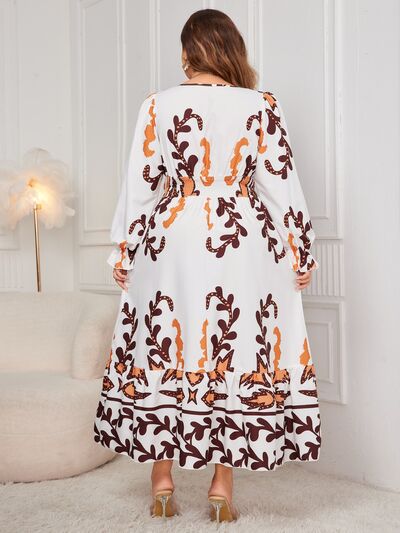 Honey Plus Size Printed Surplice Flounce Sleeve Dress - Flip Flop Dynasty