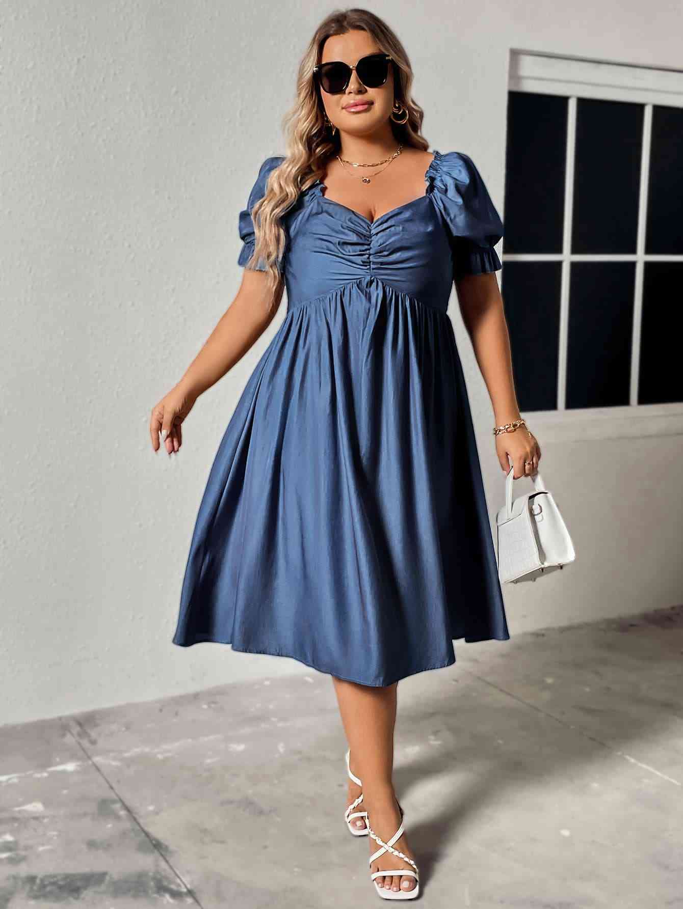 Honey Plus Size Ruched Sweetheart Neck Dress - Flip Flop Dynasty