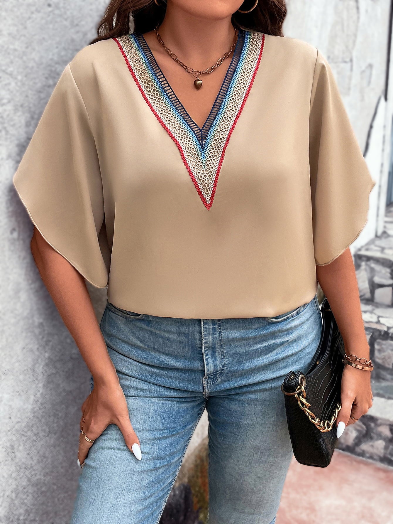 Honey Plus Size V - Neck Flutter Sleeve Blouse - Flip Flop Dynasty