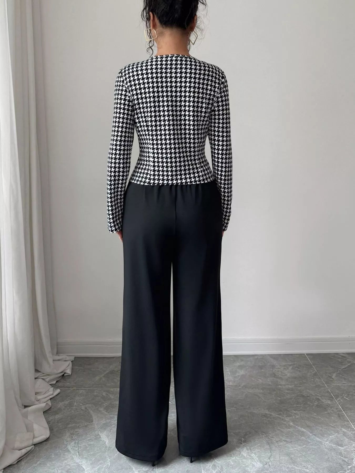 Houndstooth Blazer & Wide Leg Pants Set - Flip Flop Dynasty