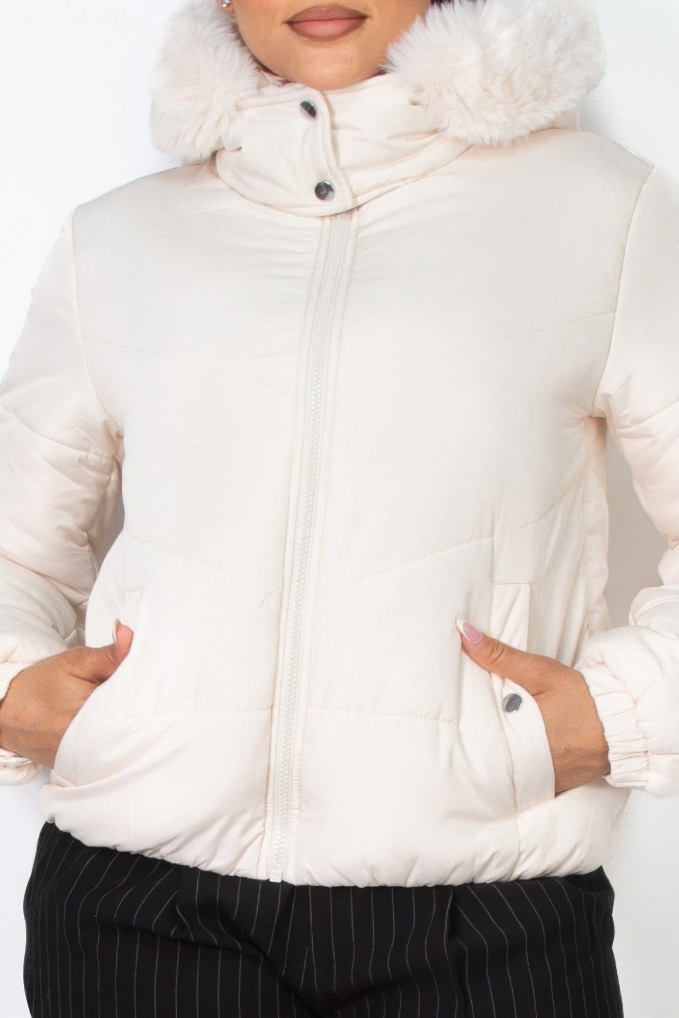 Insulated Zip - up Faux Fur Hooded Jacket - Flip Flop Dynasty