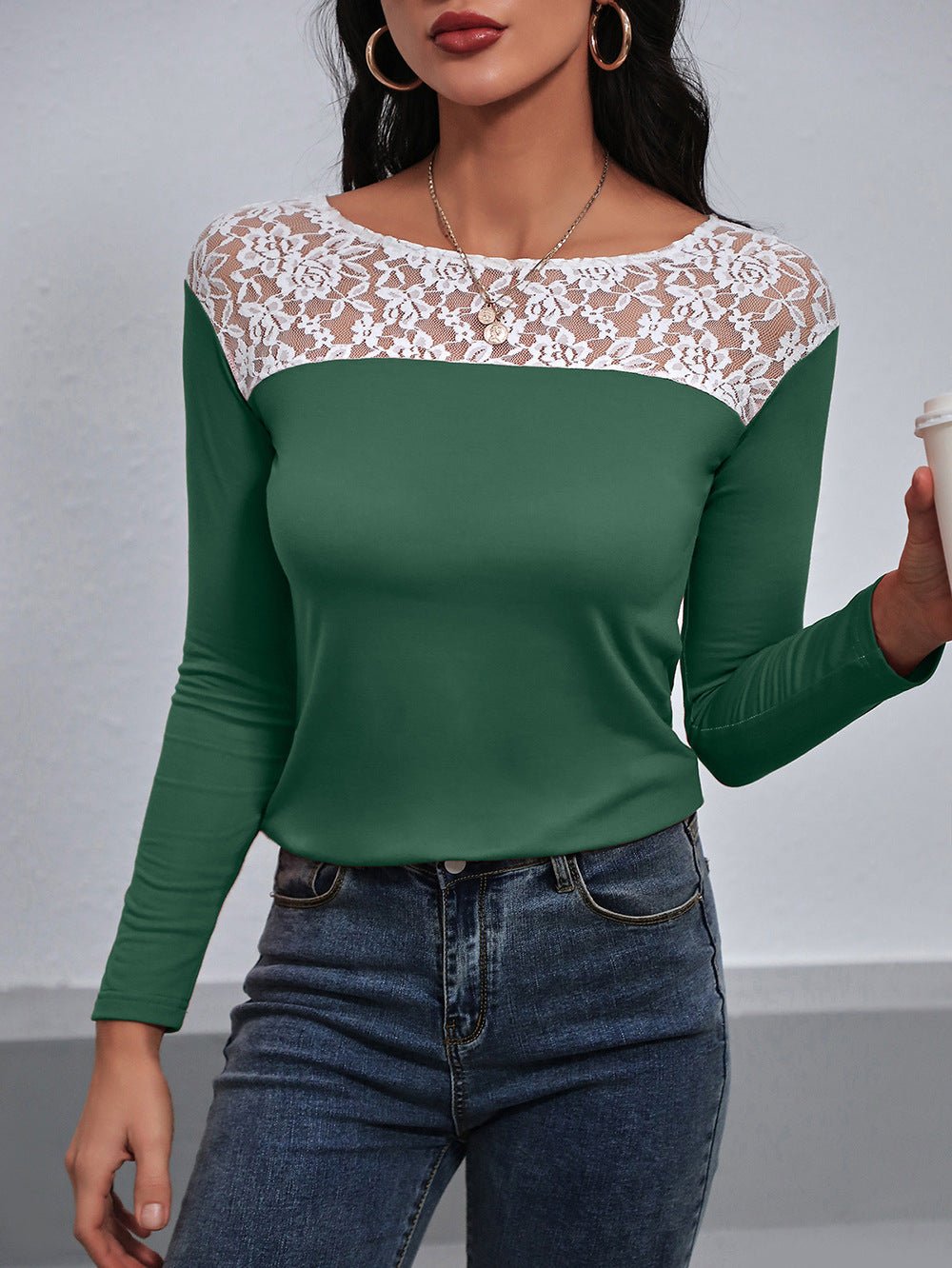 Ivy Lane Lace Trim Long Sleeve Round Neck Tee - Flip Flop Dynasty