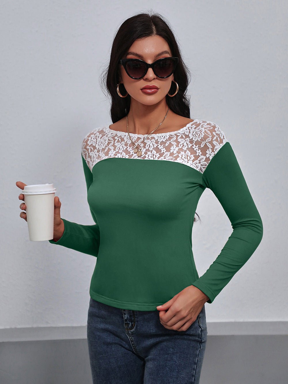 Ivy Lane Lace Trim Long Sleeve Round Neck Tee - Flip Flop Dynasty