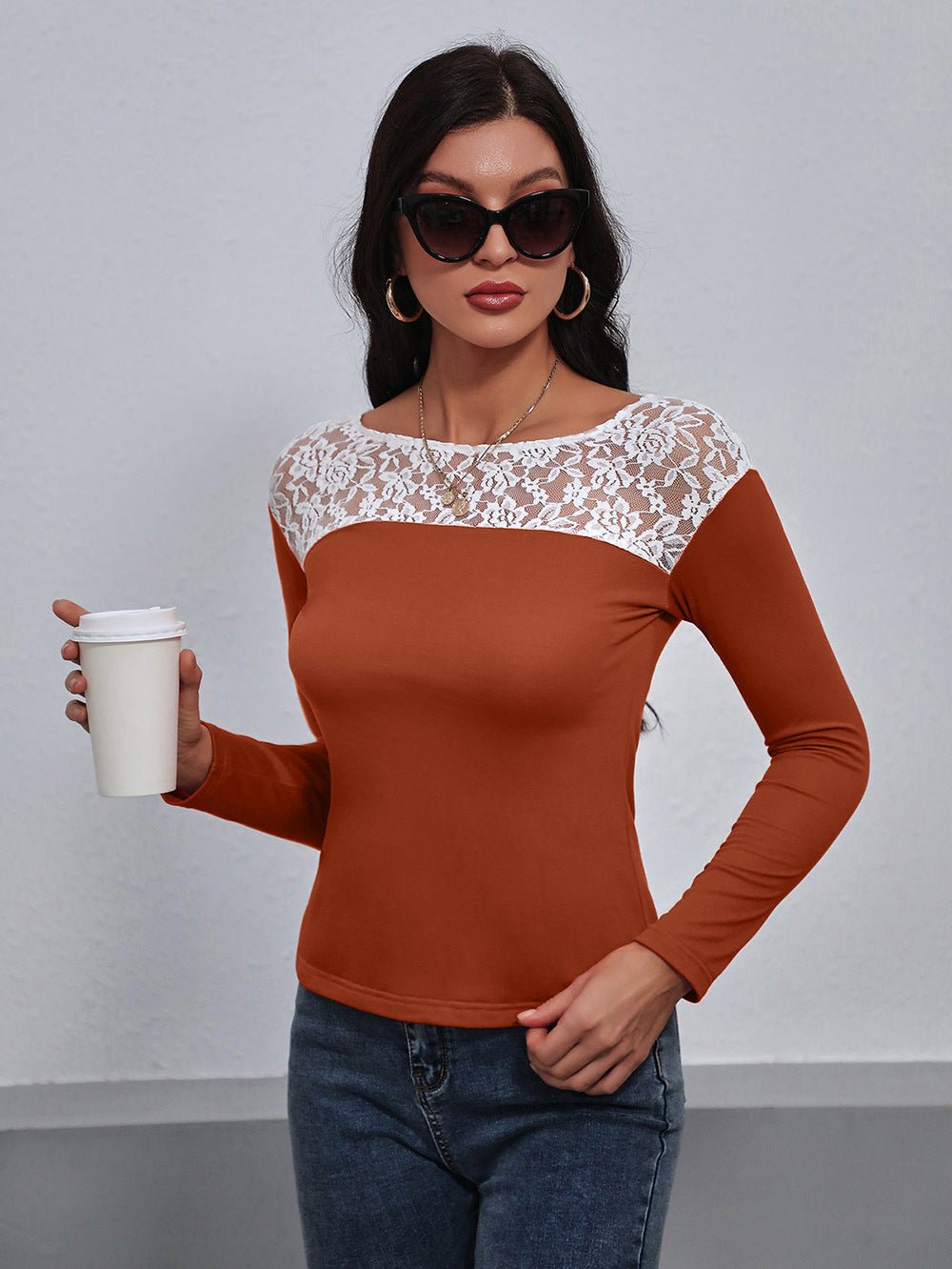 Ivy Lane Lace Trim Long Sleeve Round Neck Tee - Flip Flop Dynasty