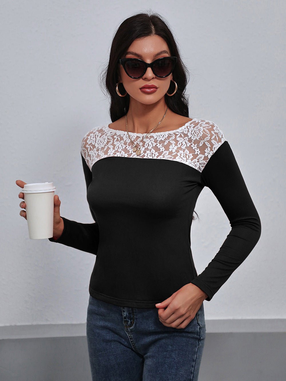 Ivy Lane Lace Trim Long Sleeve Round Neck Tee - Flip Flop Dynasty