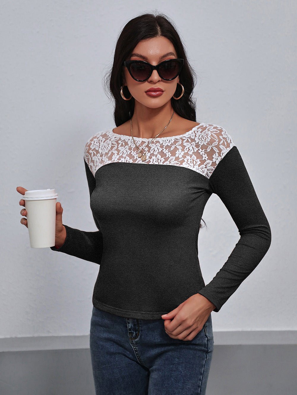 Ivy Lane Lace Trim Long Sleeve Round Neck Tee - Flip Flop Dynasty