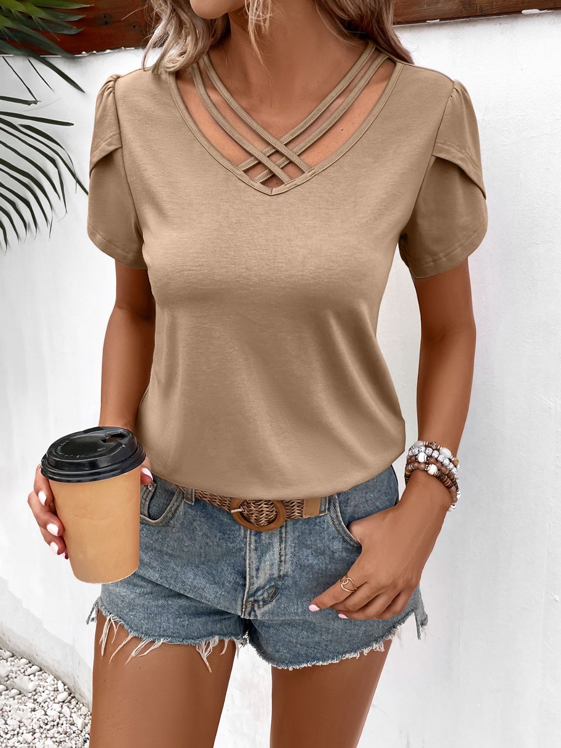 Ivy Lane Strappy V - Neck Petal Sleeve Top - Flip Flop Dynasty