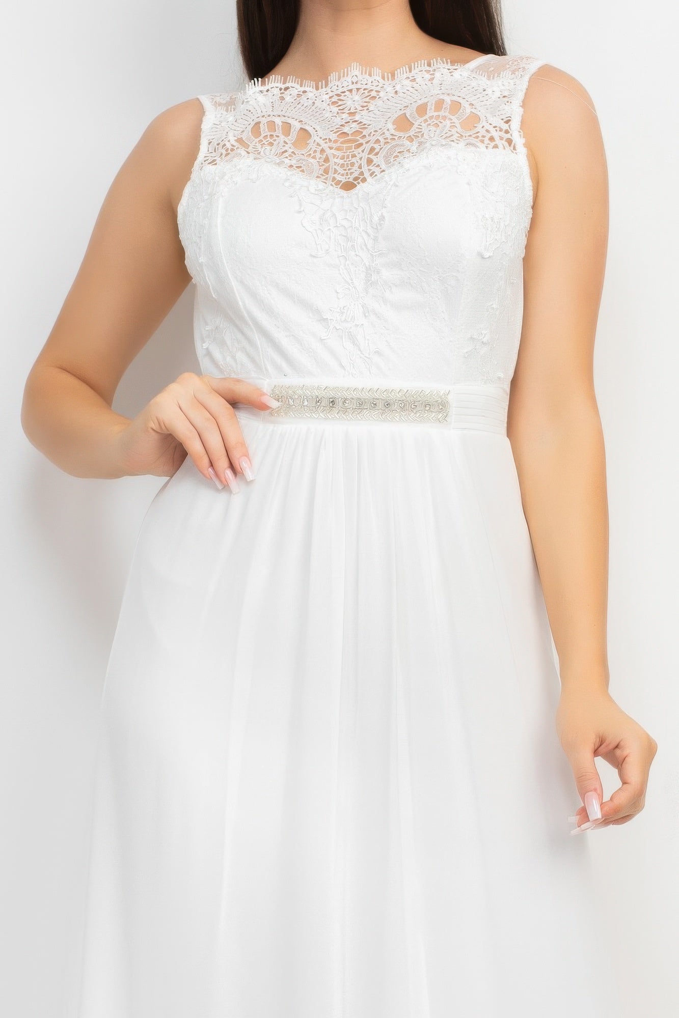 Jewel Waist - tie Lace Maxi Dress - Flip Flop Dynasty