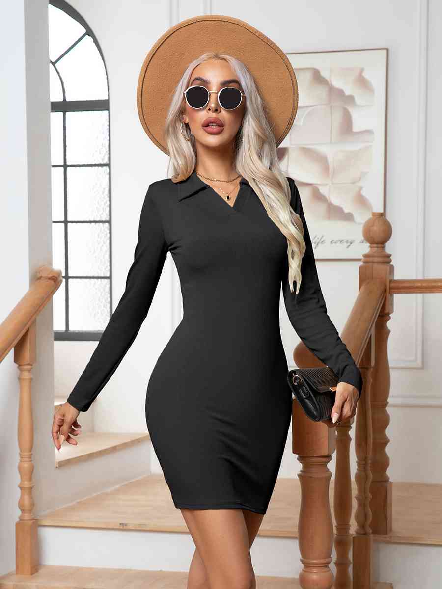Johnny Collar Long Sleeve Mini Dress - Flip Flop Dynasty