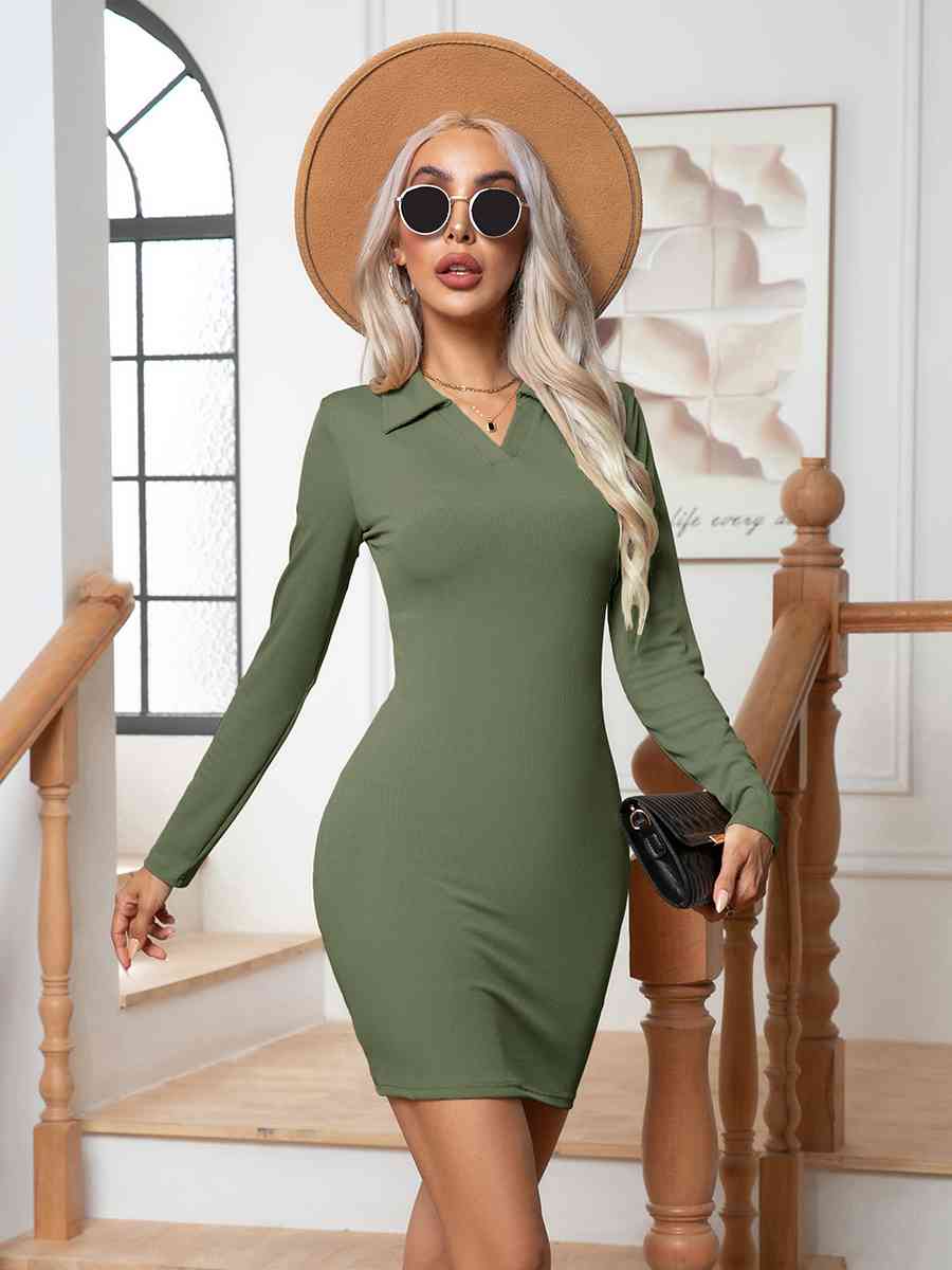 Johnny Collar Long Sleeve Mini Dress - Flip Flop Dynasty