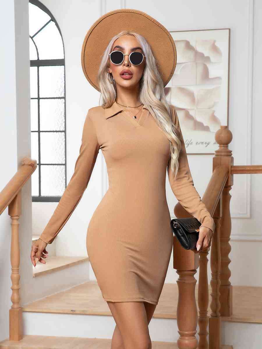 Johnny Collar Long Sleeve Mini Dress - Flip Flop Dynasty