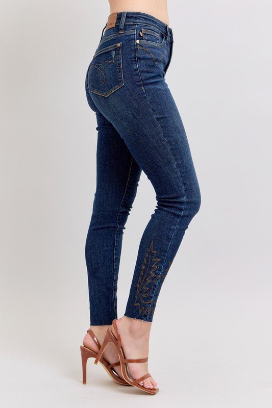 Judy Blue Full Size Embroidered High Rise Skinny Jeans Plus Size - Flip Flop Dynasty