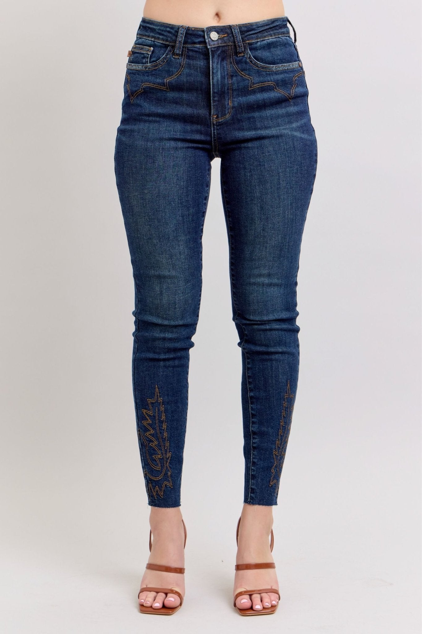 Judy Blue Full Size Embroidered High Rise Skinny Jeans Plus Size - Flip Flop Dynasty