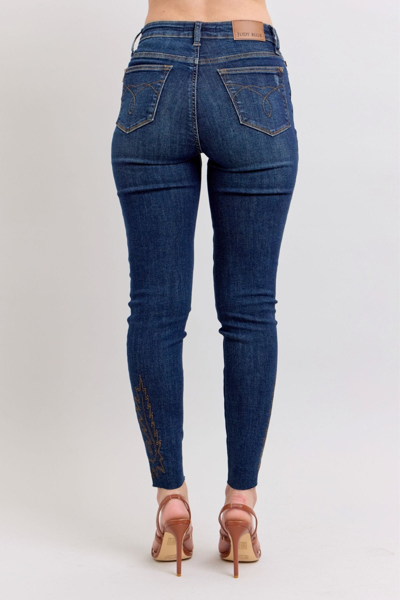 Judy Blue Full Size Embroidered High Rise Skinny Jeans Plus Size - Flip Flop Dynasty