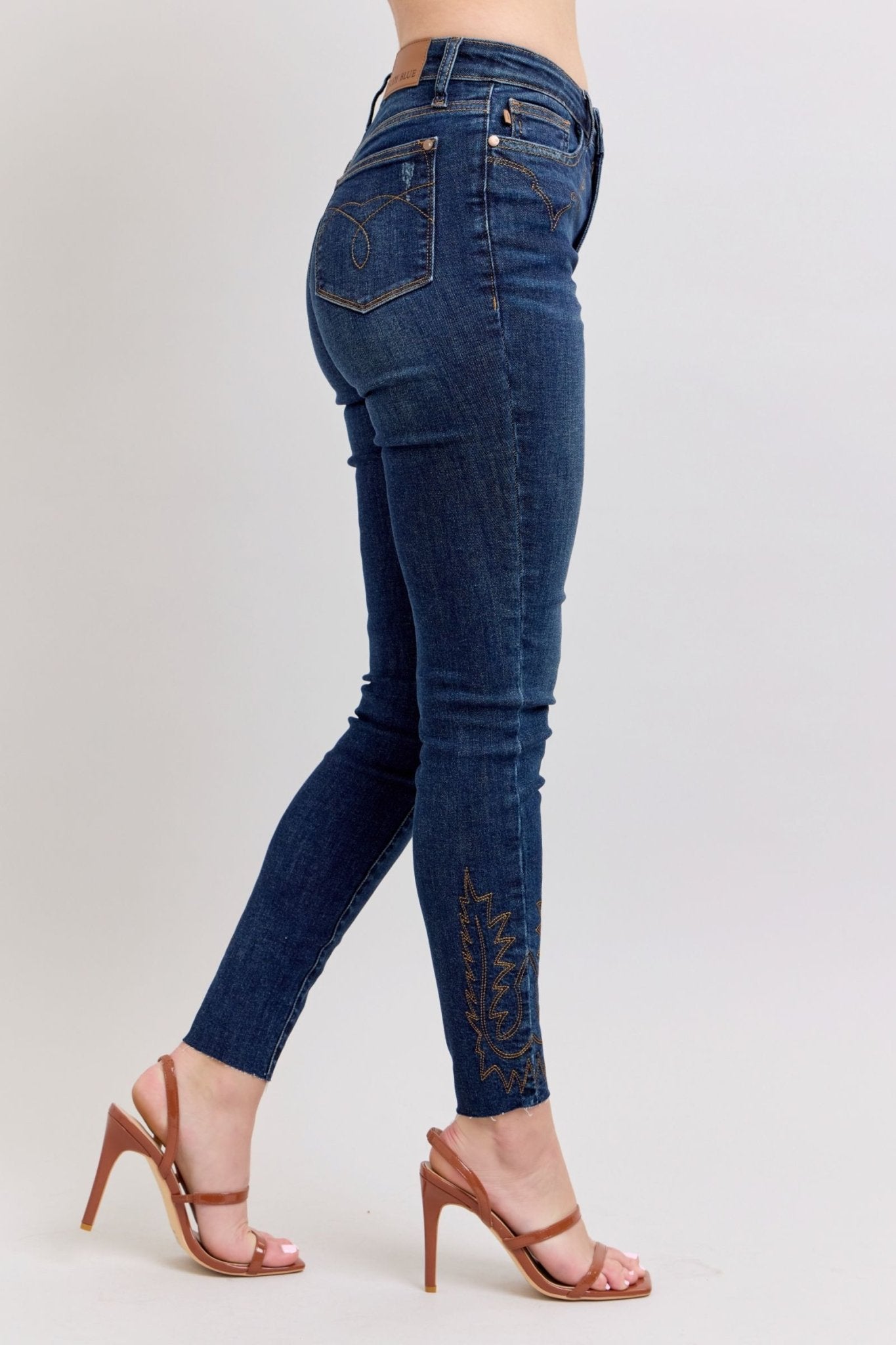 Judy Blue Full Size Embroidered High Rise Skinny Jeans Plus Size - Flip Flop Dynasty