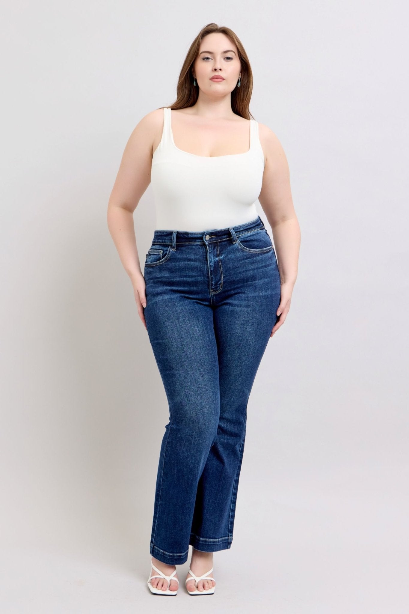 Judy Blue Full Size High Rise Flare Jeans with Pockets Plus Size - Flip Flop Dynasty