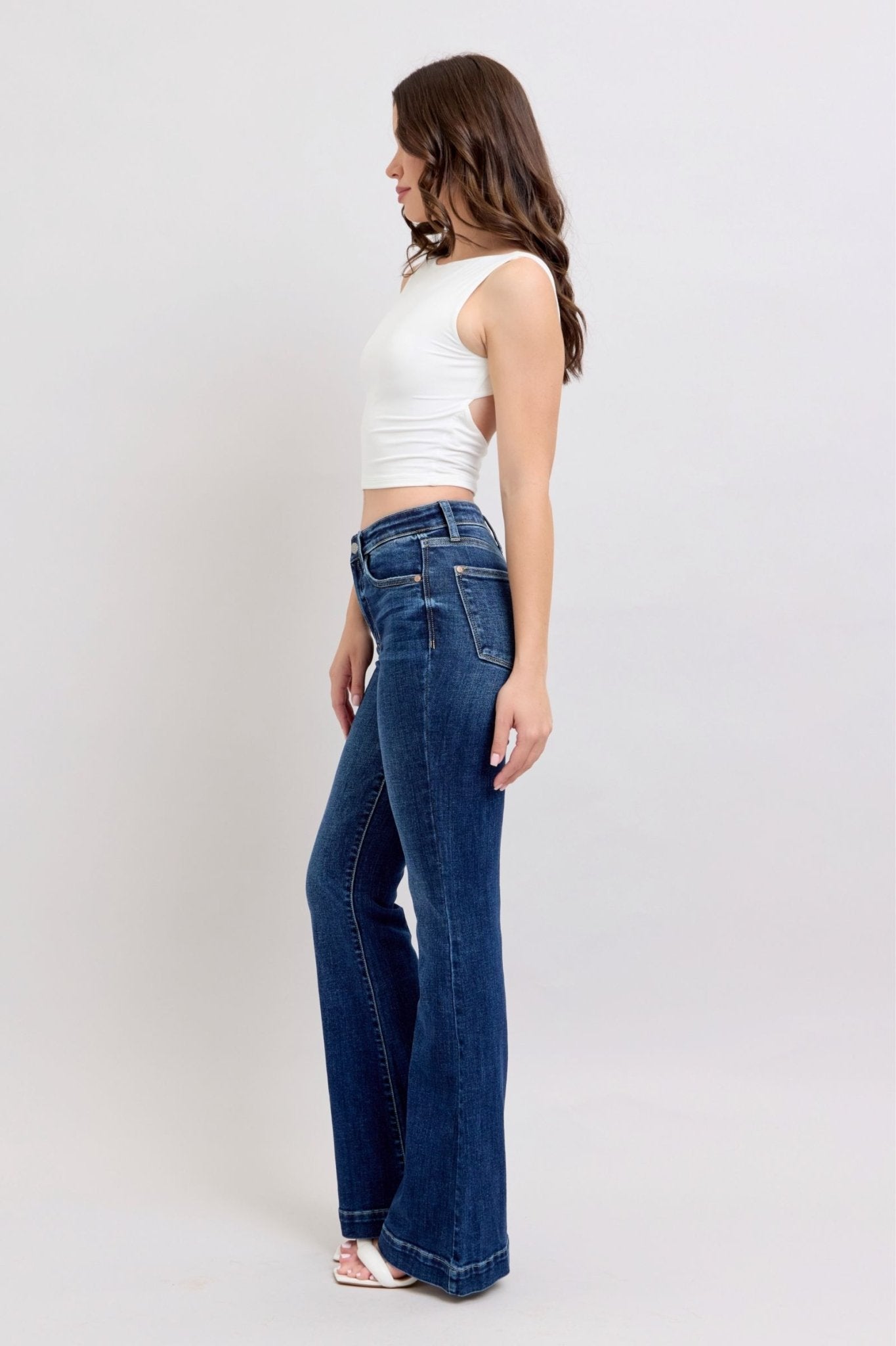 Judy Blue Full Size High Rise Flare Jeans with Pockets Plus Size - Flip Flop Dynasty