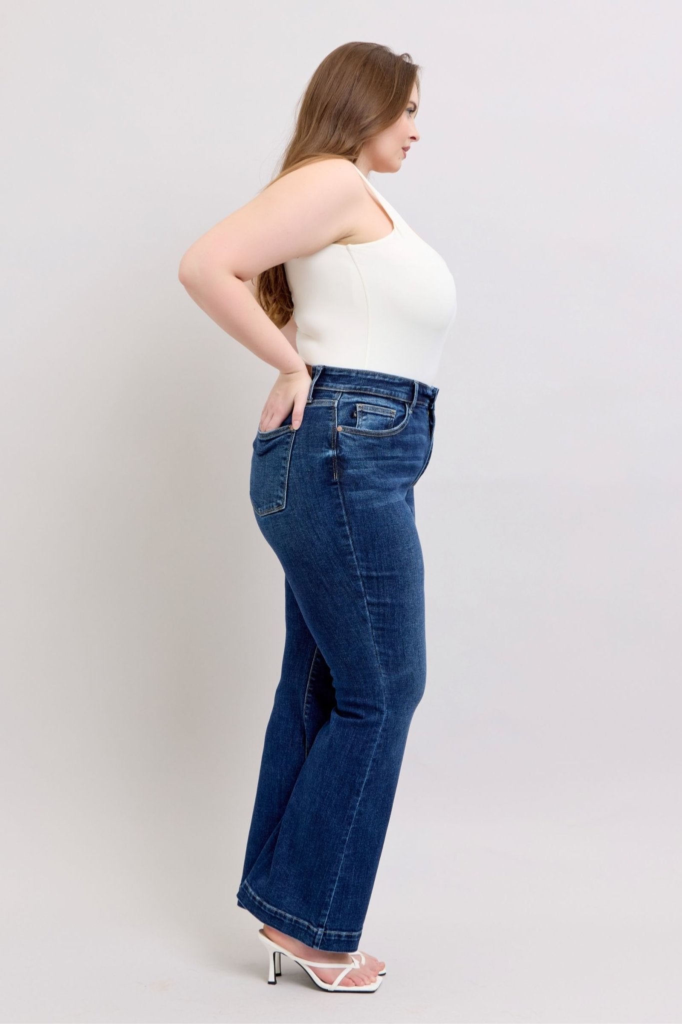 Judy Blue Full Size High Rise Flare Jeans with Pockets Plus Size - Flip Flop Dynasty