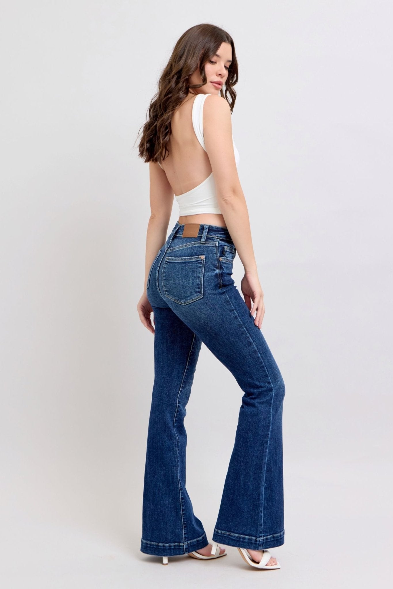 Judy Blue Full Size High Rise Flare Jeans with Pockets Plus Size - Flip Flop Dynasty
