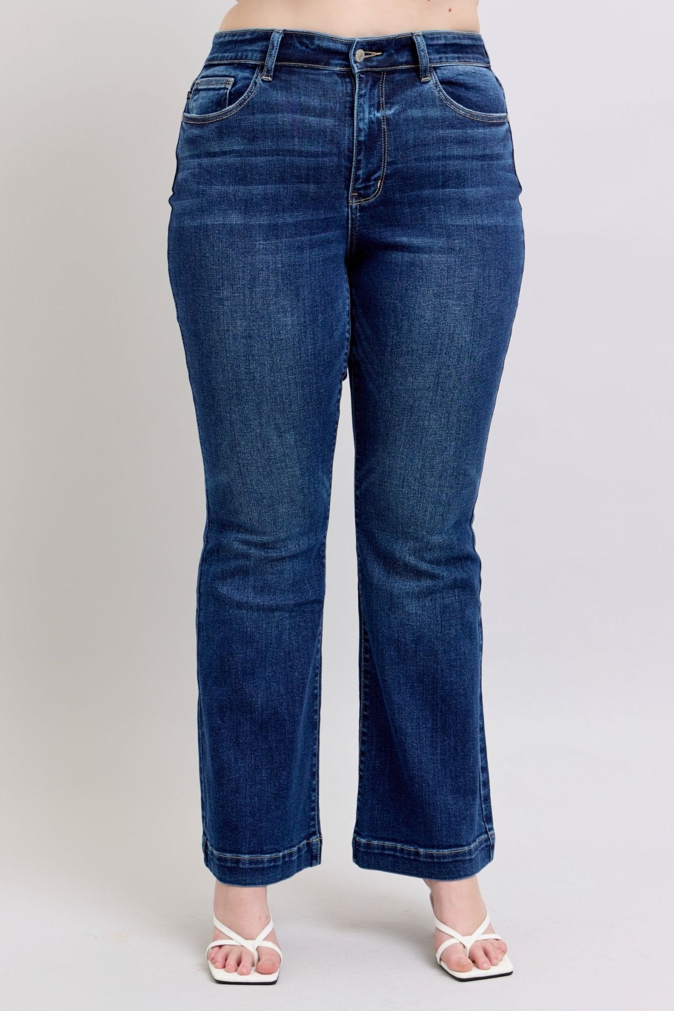 Judy Blue Full Size High Rise Flare Jeans with Pockets Plus Size - Flip Flop Dynasty