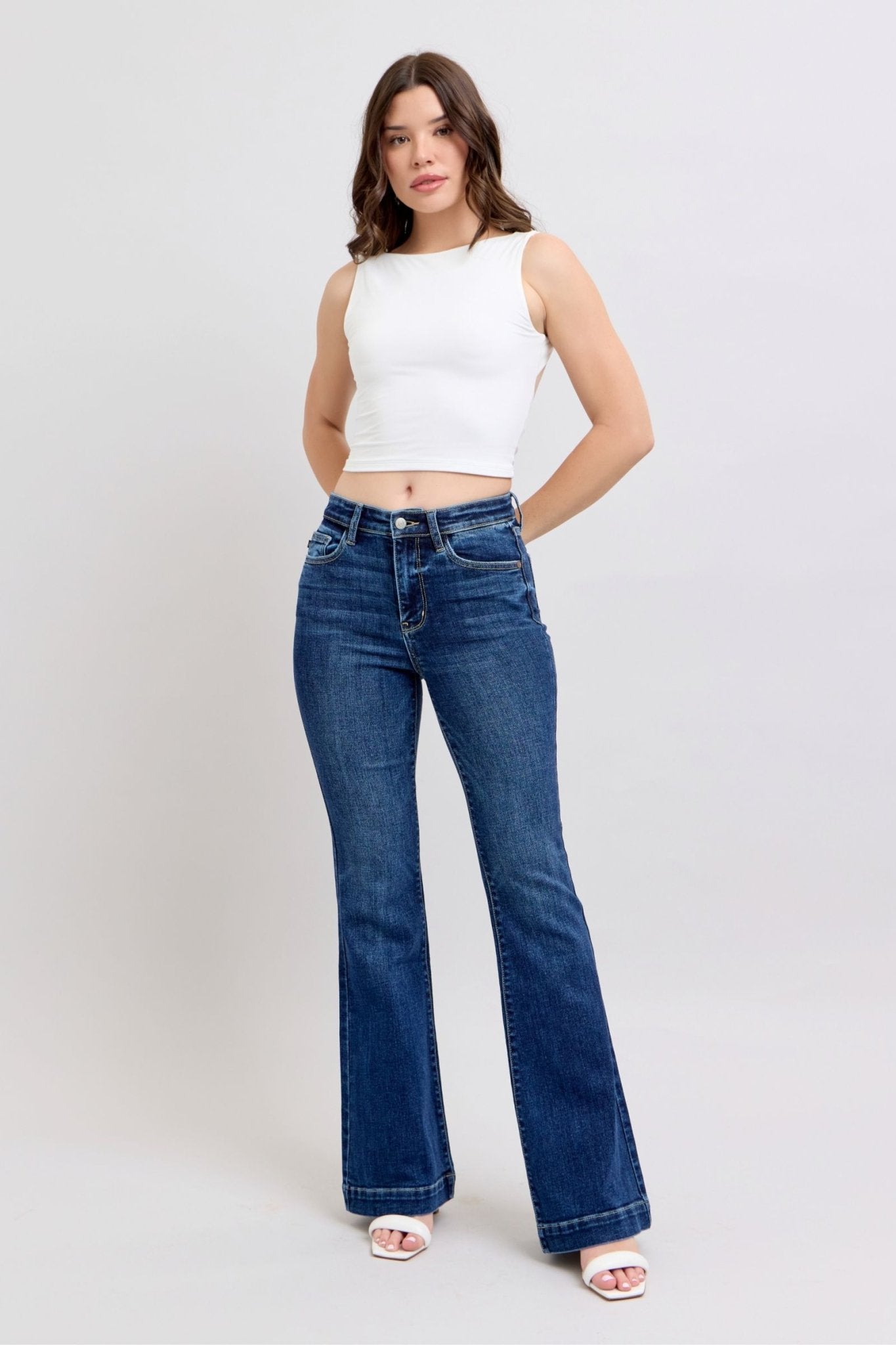 Judy Blue Full Size High Rise Flare Jeans with Pockets Plus Size - Flip Flop Dynasty