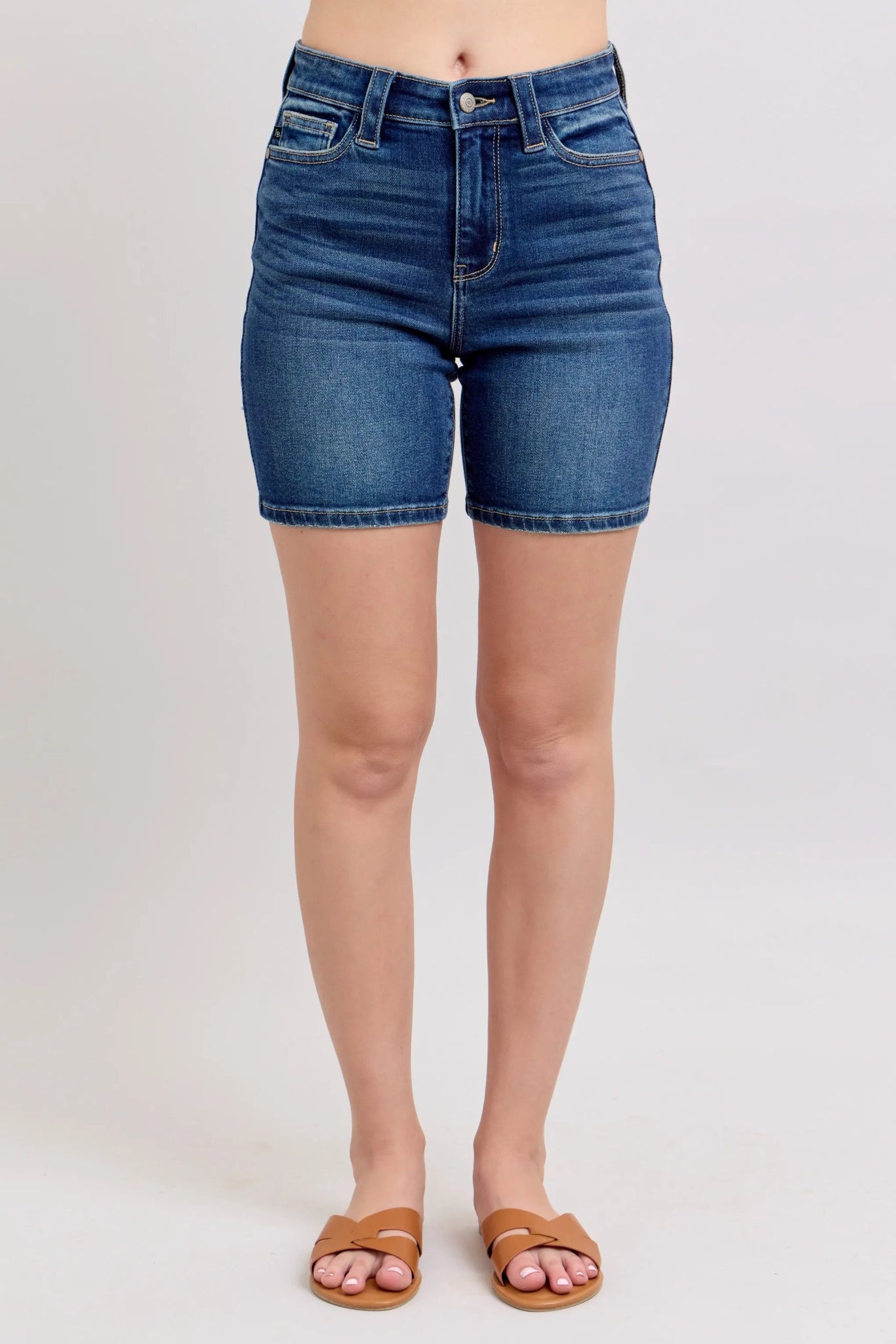 Judy Blue Full Size High Waist Bermudas Jeans W/ Back Flap Pockets Plus Size - Flip Flop Dynasty