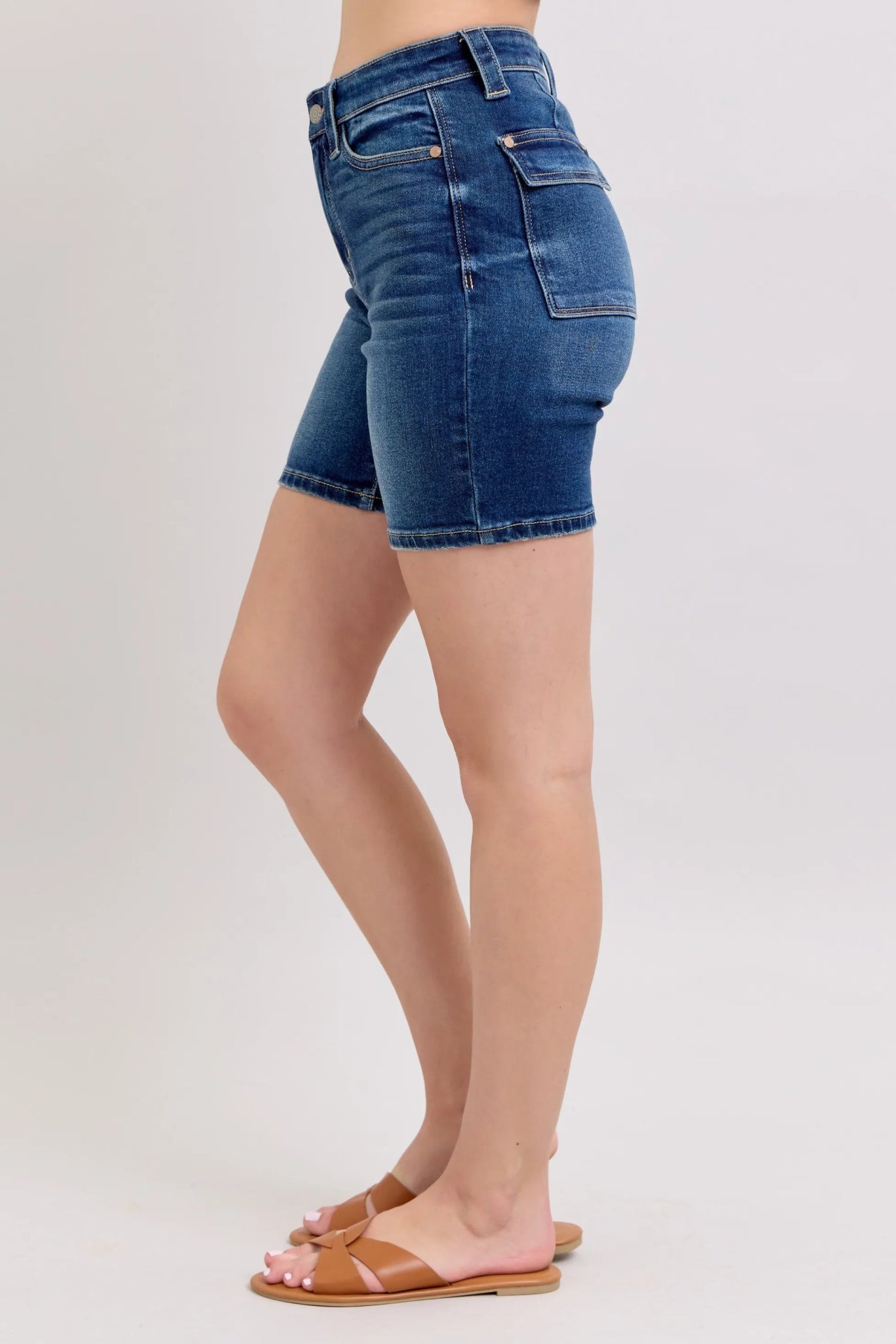 Judy Blue Full Size High Waist Bermudas Jeans W/ Back Flap Pockets Plus Size - Flip Flop Dynasty
