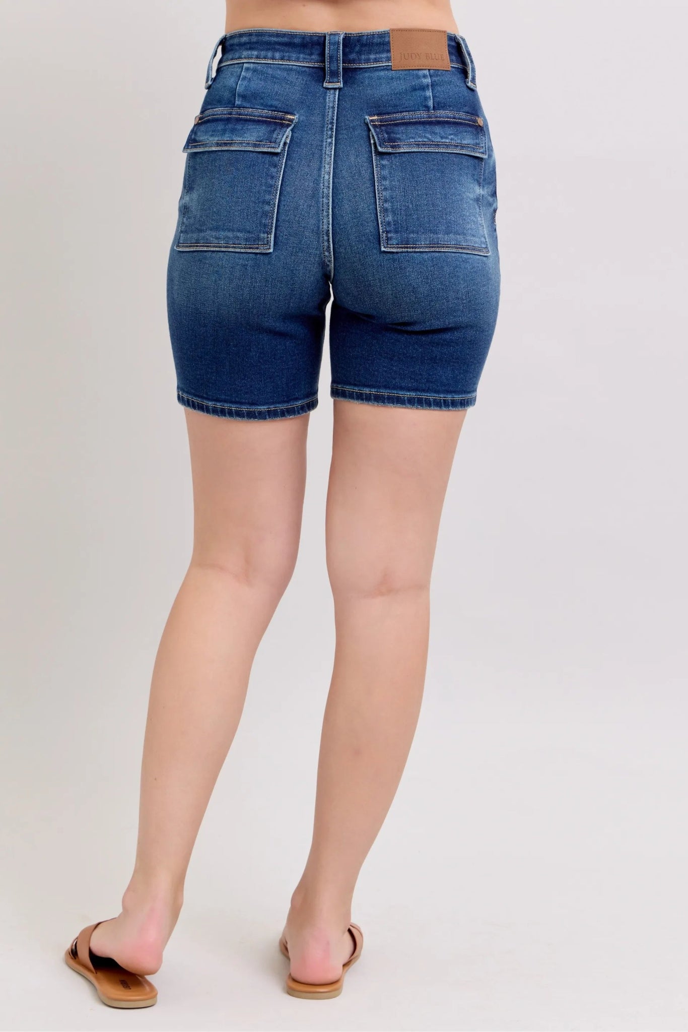 Judy Blue Full Size High Waist Bermudas Jeans W/ Back Flap Pockets Plus Size - Flip Flop Dynasty