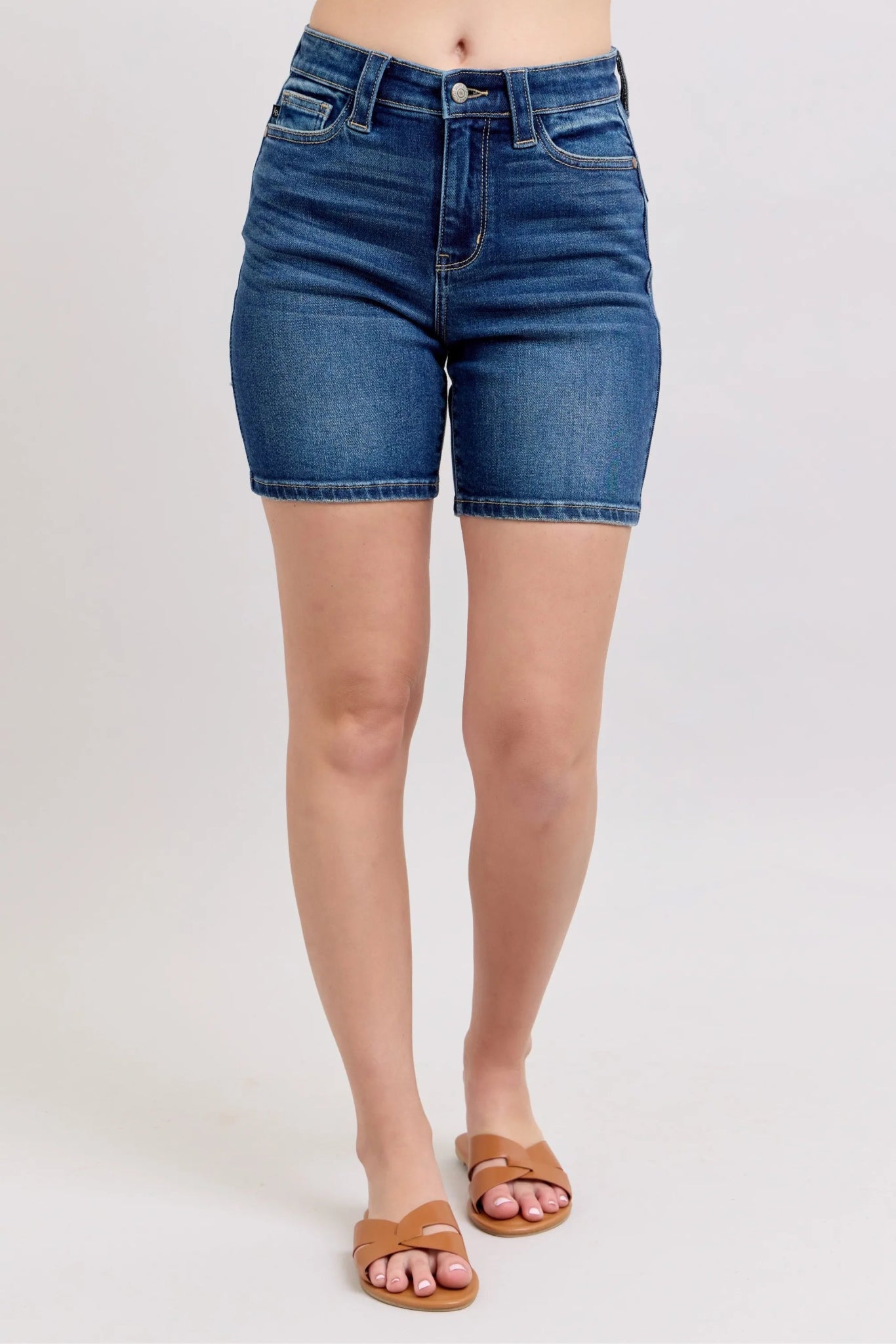 Judy Blue Full Size High Waist Bermudas Jeans W/ Back Flap Pockets Plus Size - Flip Flop Dynasty