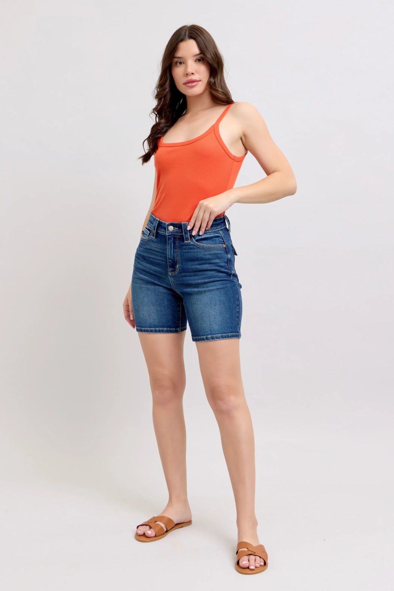 Judy Blue Full Size High Waist Bermudas Jeans W/ Back Flap Pockets Plus Size - Flip Flop Dynasty