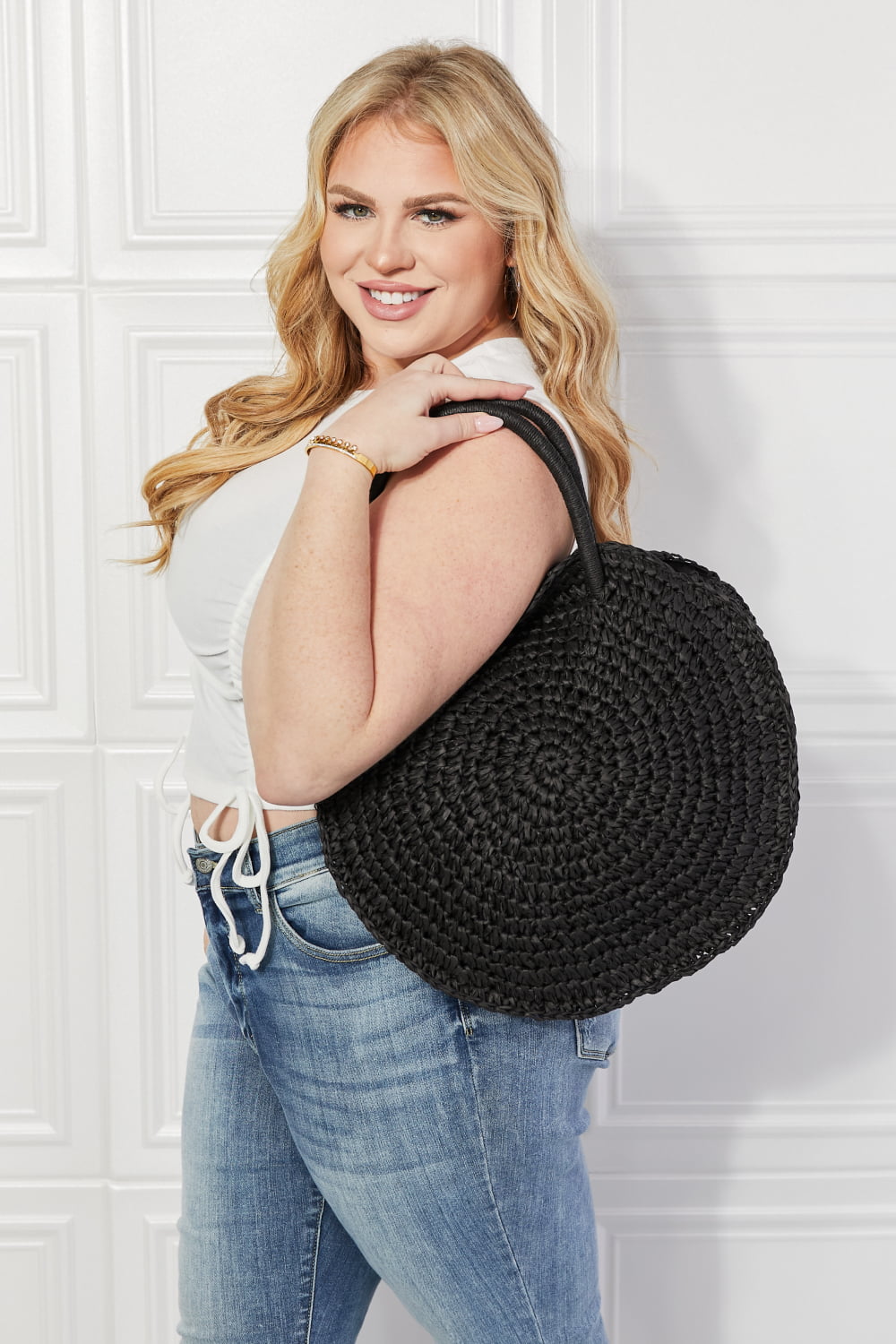 Justin Taylor Beach Date Straw Rattan Handbag in Black - Flip Flop Dynasty