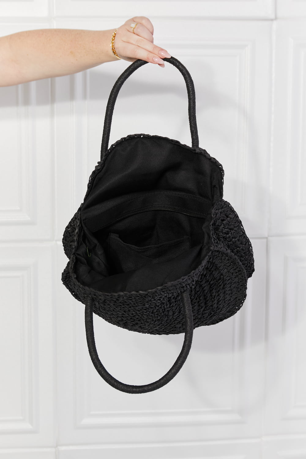 Justin Taylor Beach Date Straw Rattan Handbag in Black - Flip Flop Dynasty