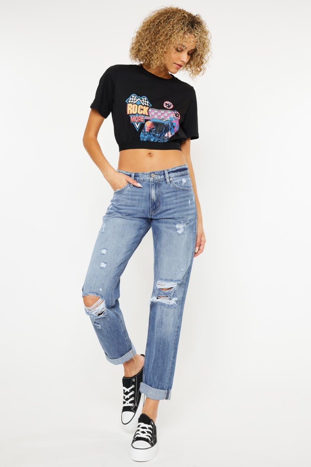 Kancan Mid Rise Distressed Straight Jeans - Flip Flop Dynasty