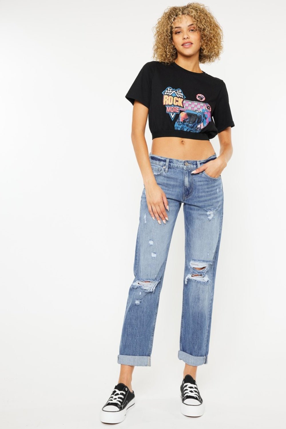 Kancan Mid Rise Distressed Straight Jeans - Flip Flop Dynasty