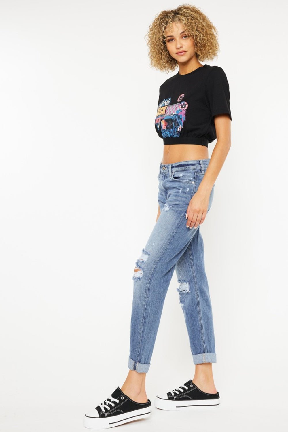 Kancan Mid Rise Distressed Straight Jeans - Flip Flop Dynasty