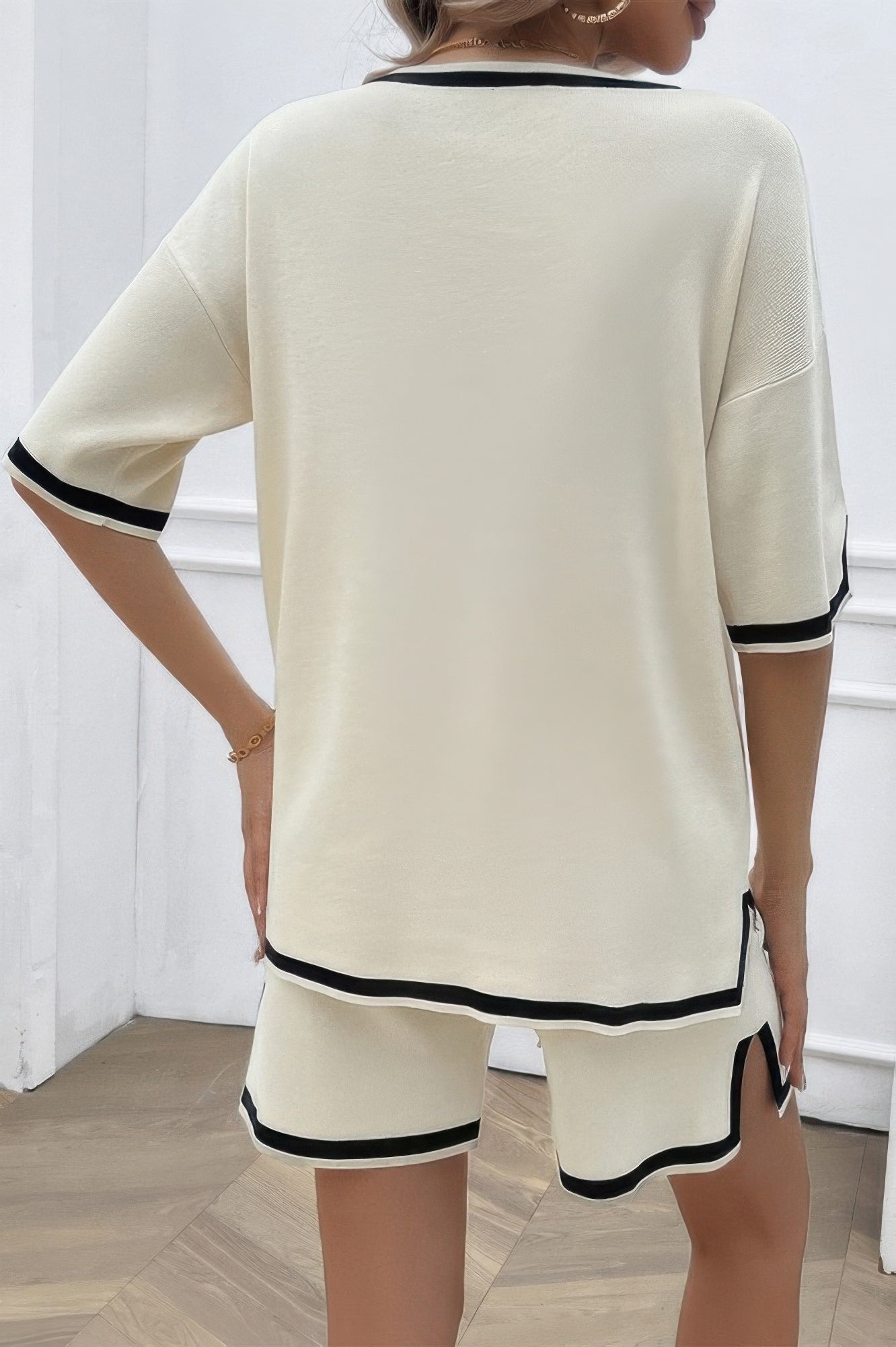 Knit Solid Deep V Neck Loose Drawstring Loose Set - Flip Flop Dynasty