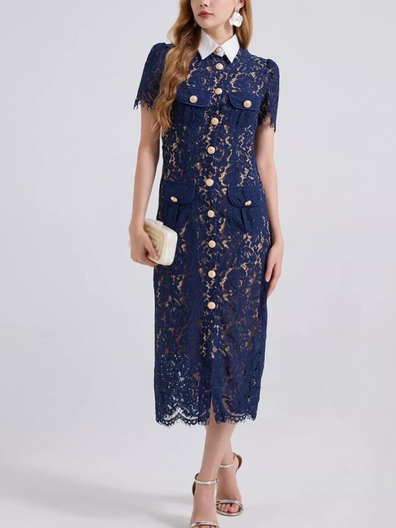 Lace Button-Down Midi Dress - Flip Flop Dynasty