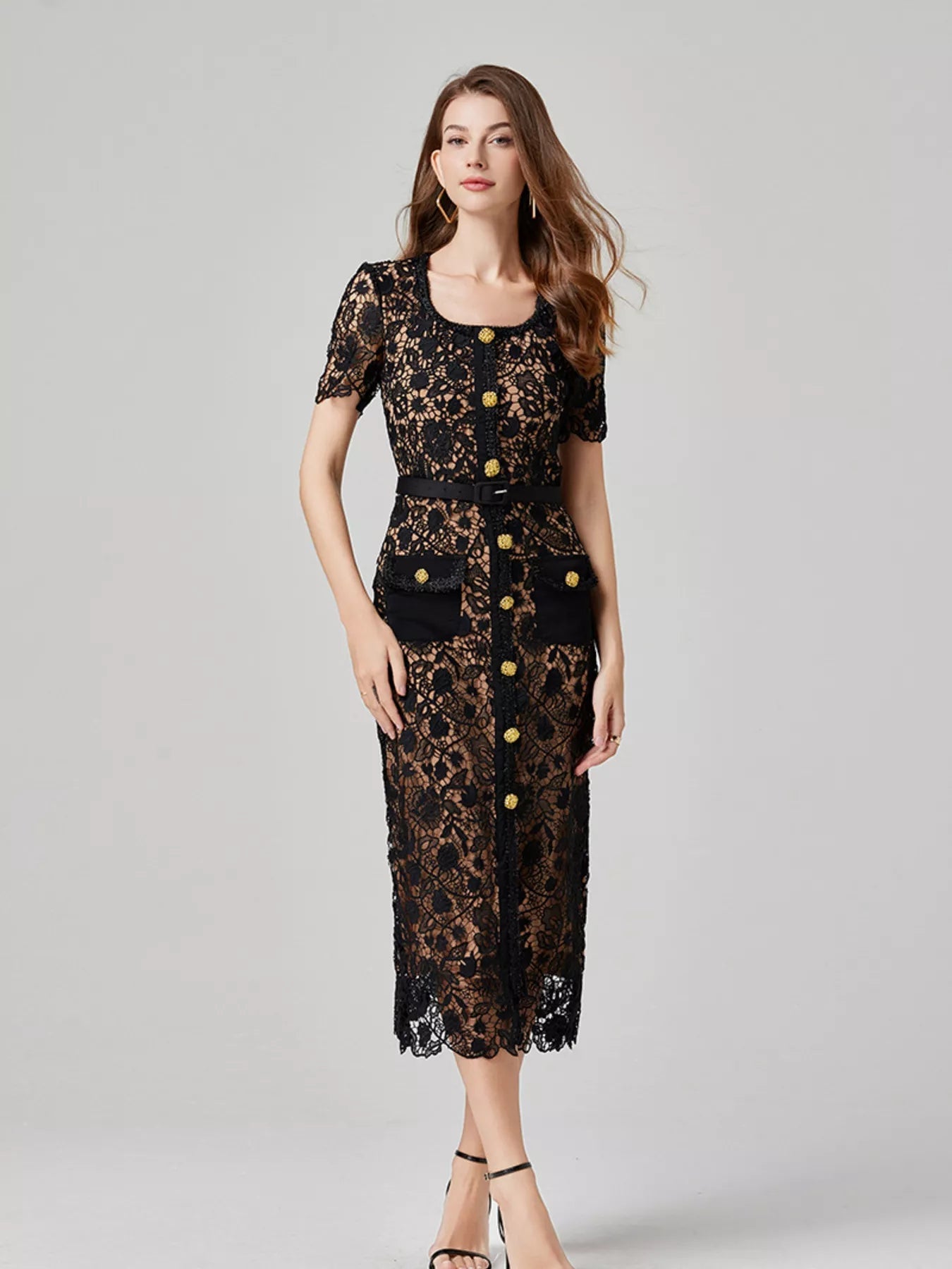 Lace Button-Up Midi Dress - Flip Flop Dynasty