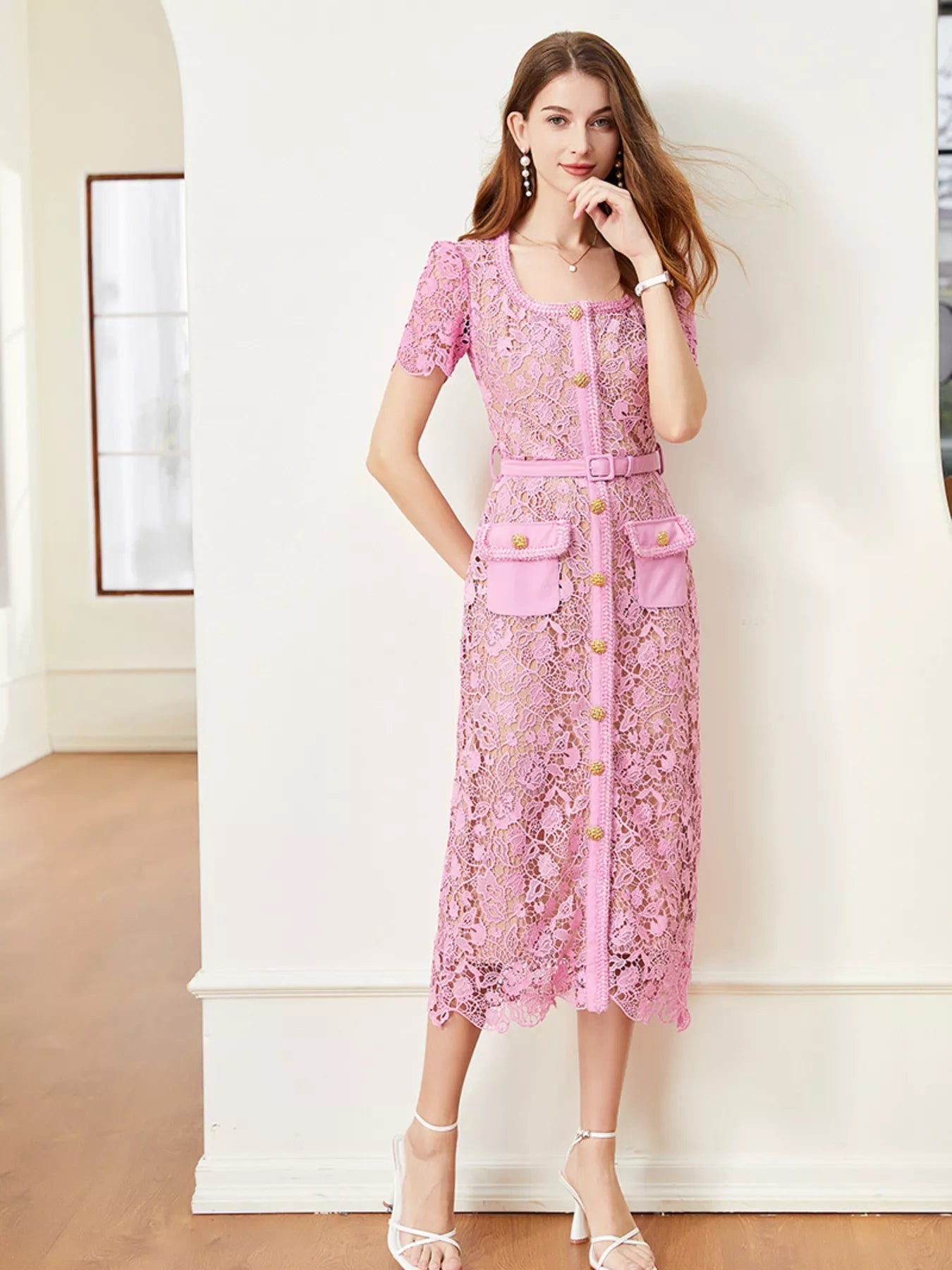 Lace Button-Up Midi Dress - Flip Flop Dynasty