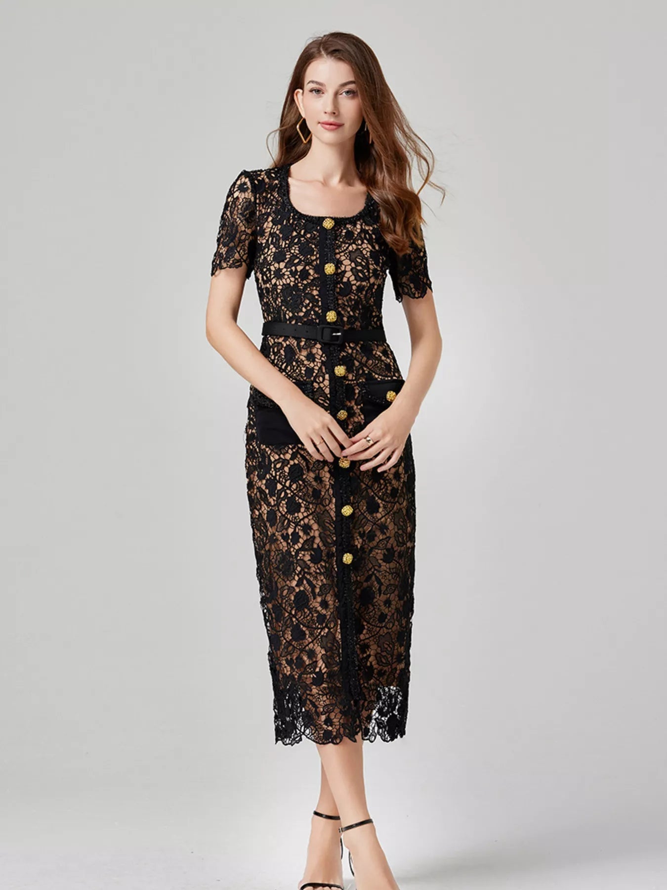 Lace Button-Up Midi Dress - Flip Flop Dynasty