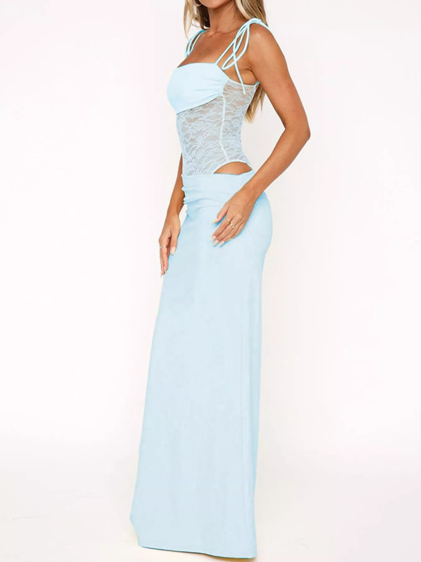 Lace Cutout Tie Shoulder Maxi Dress - Flip Flop Dynasty