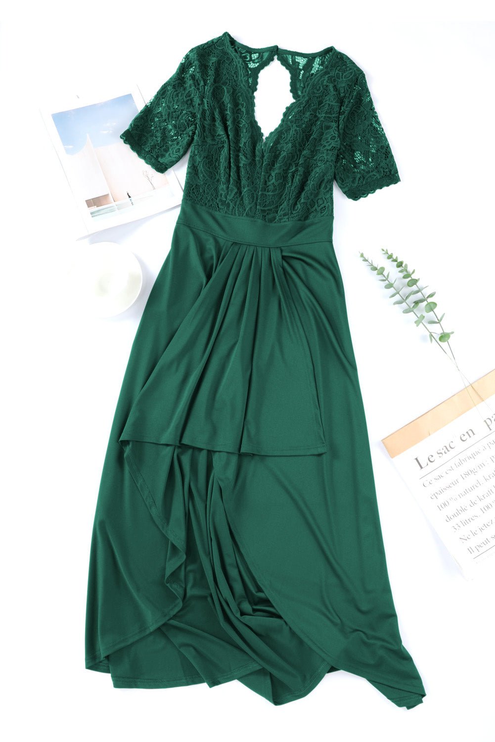 Lace Cutout V - Neck Short Sleeve Dress - Flip Flop Dynasty