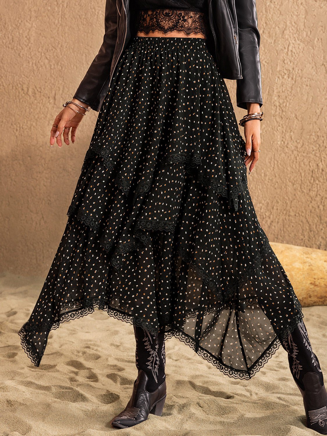Lace Detail Layered Midi Skirt - Flip Flop Dynasty