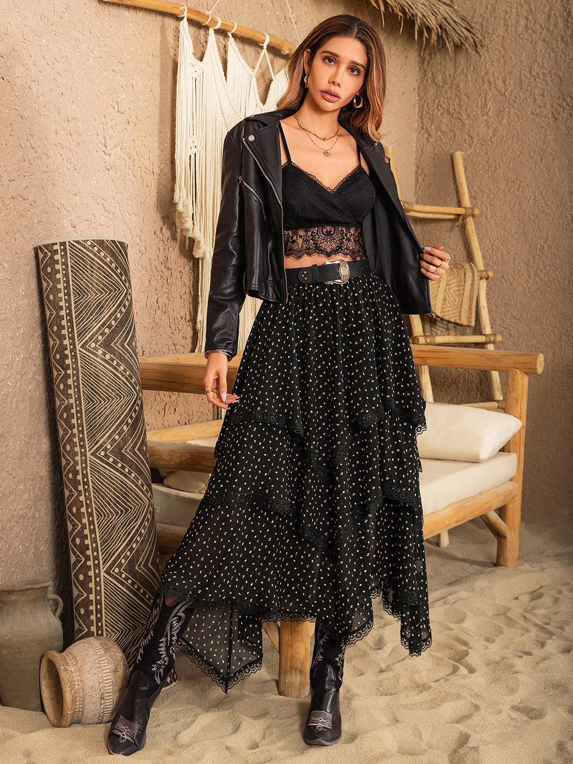 Lace Detail Layered Midi Skirt - Flip Flop Dynasty