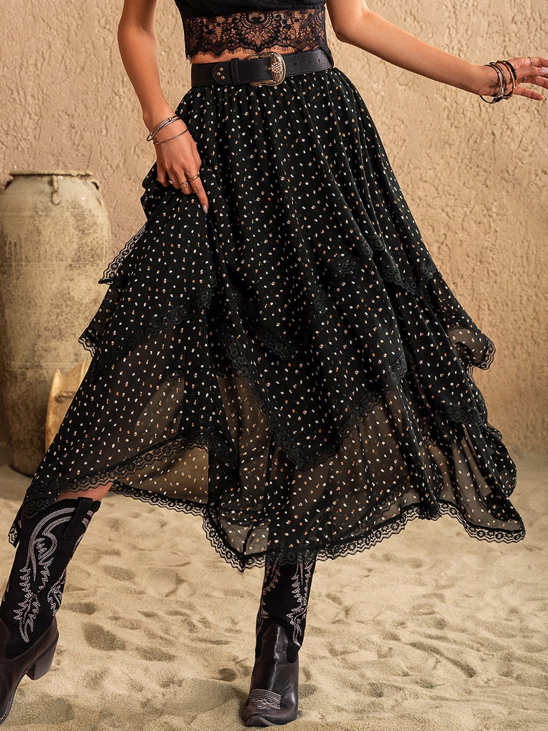 Lace Detail Layered Midi Skirt - Flip Flop Dynasty