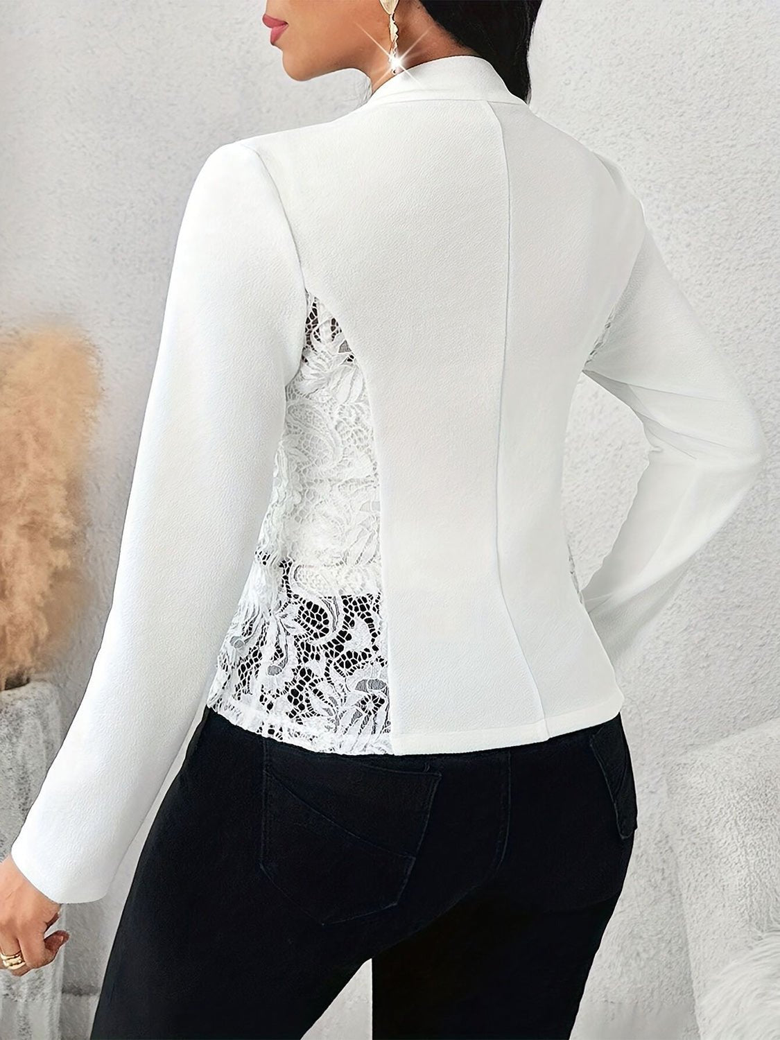 Lace Detail Open Front Long Sleeve Blazer - Flip Flop Dynasty