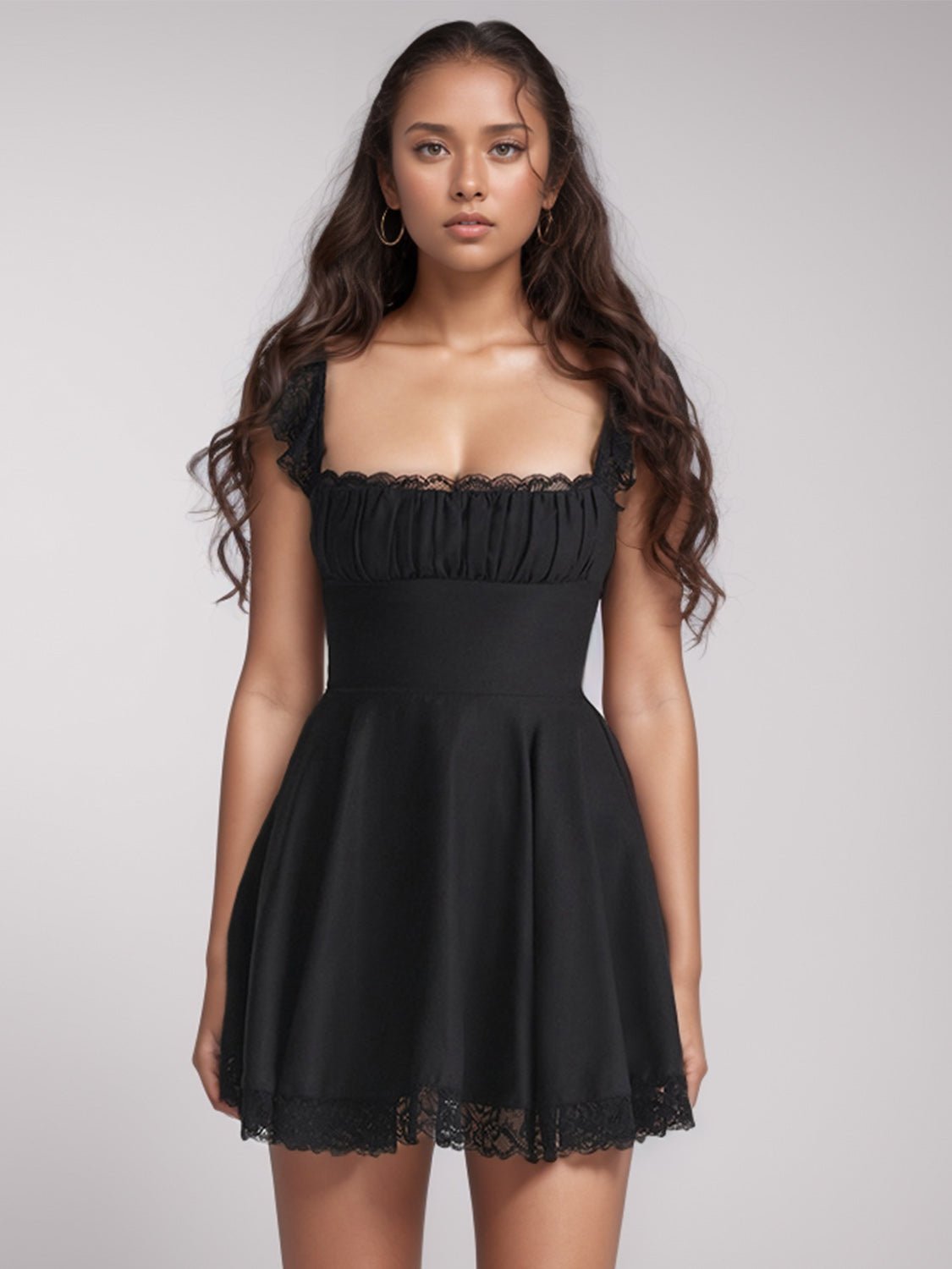 Lace Detail Square Neck Cap Sleeve Mini Dress - Flip Flop Dynasty