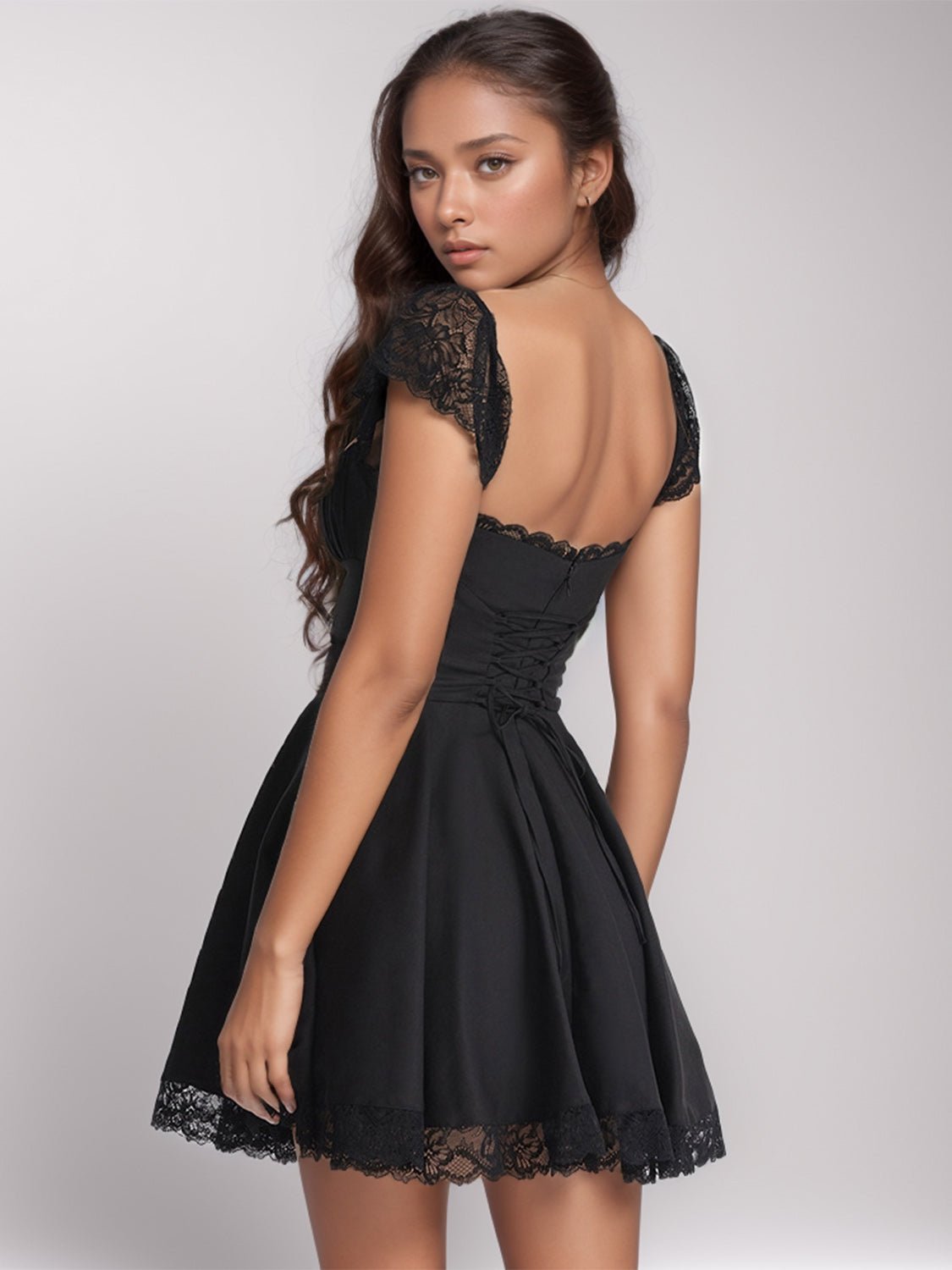 Lace Detail Square Neck Cap Sleeve Mini Dress - Flip Flop Dynasty