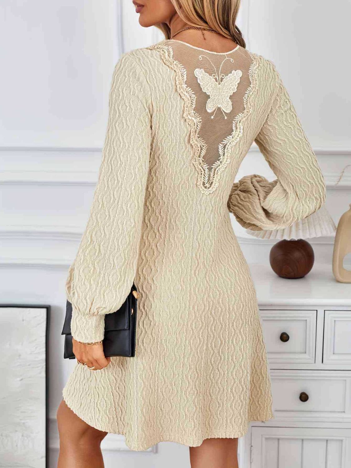 Lace Detail V - Neck Long Sleeve Dress - Flip Flop Dynasty