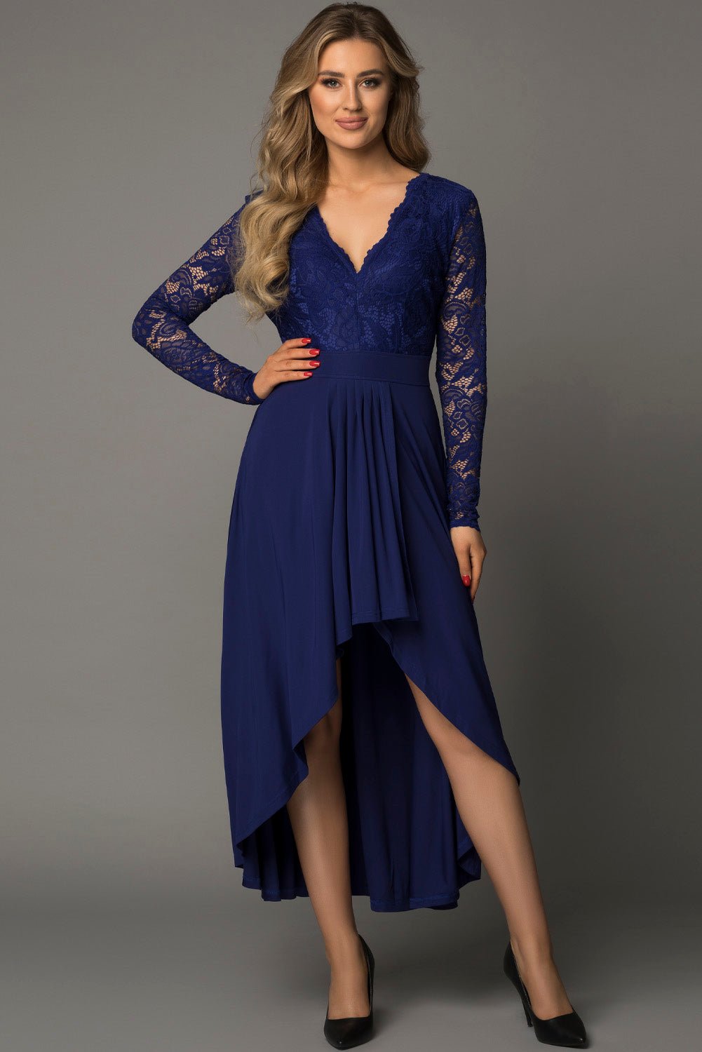 Lace High - Low V - Neck Dress - Flip Flop Dynasty